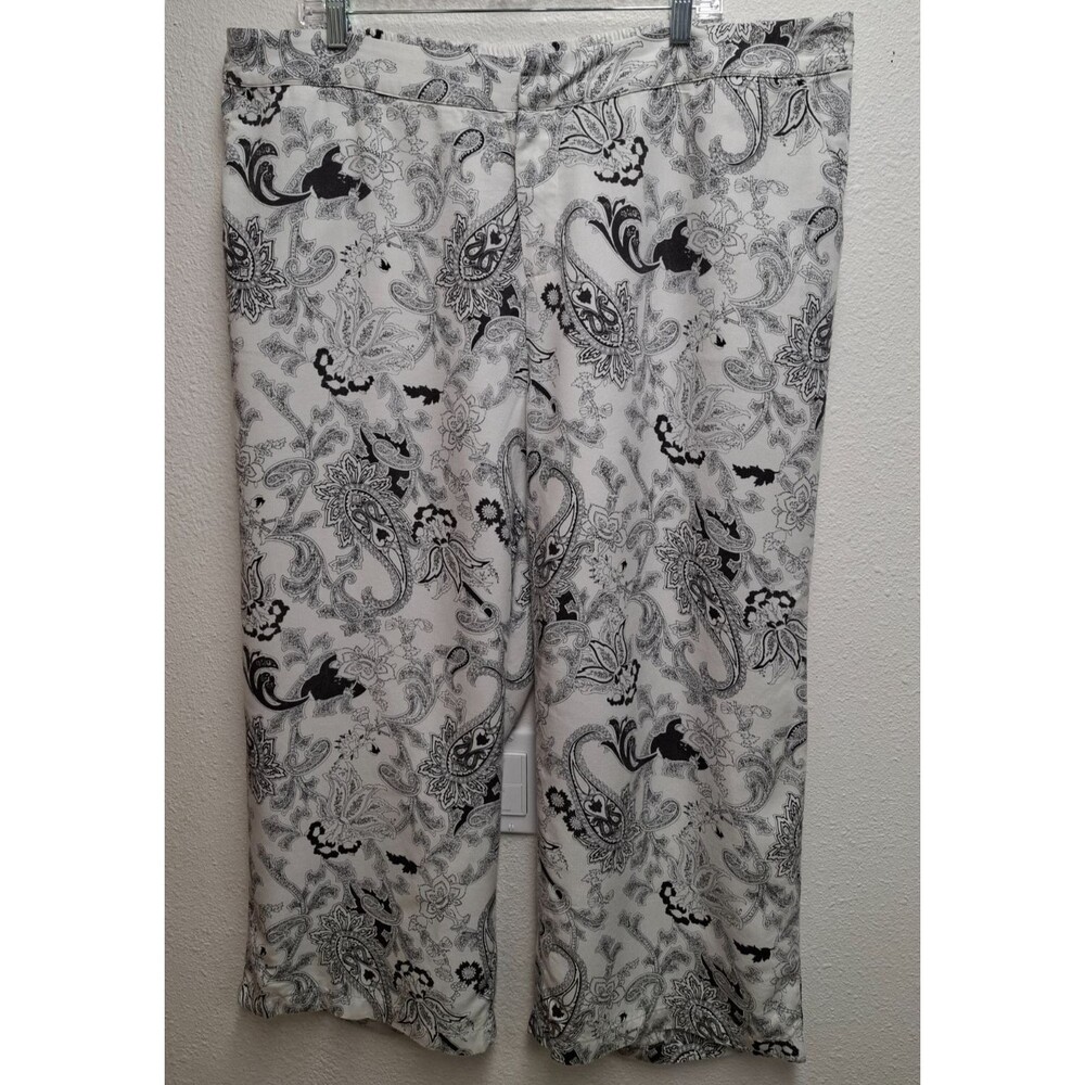SOFT SURROUNDINGS Black & White Paisley Floral Tencel Wide Leg Cropped Pants 2X